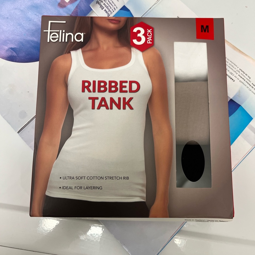 Felina 3-Pack Ribbed Tank Tops Size large Cotton Stretch NEW(M/L)